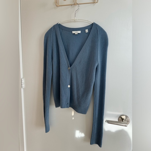 Vince cashmere ribbed raglan cardigan blue - Picture 2 of 6